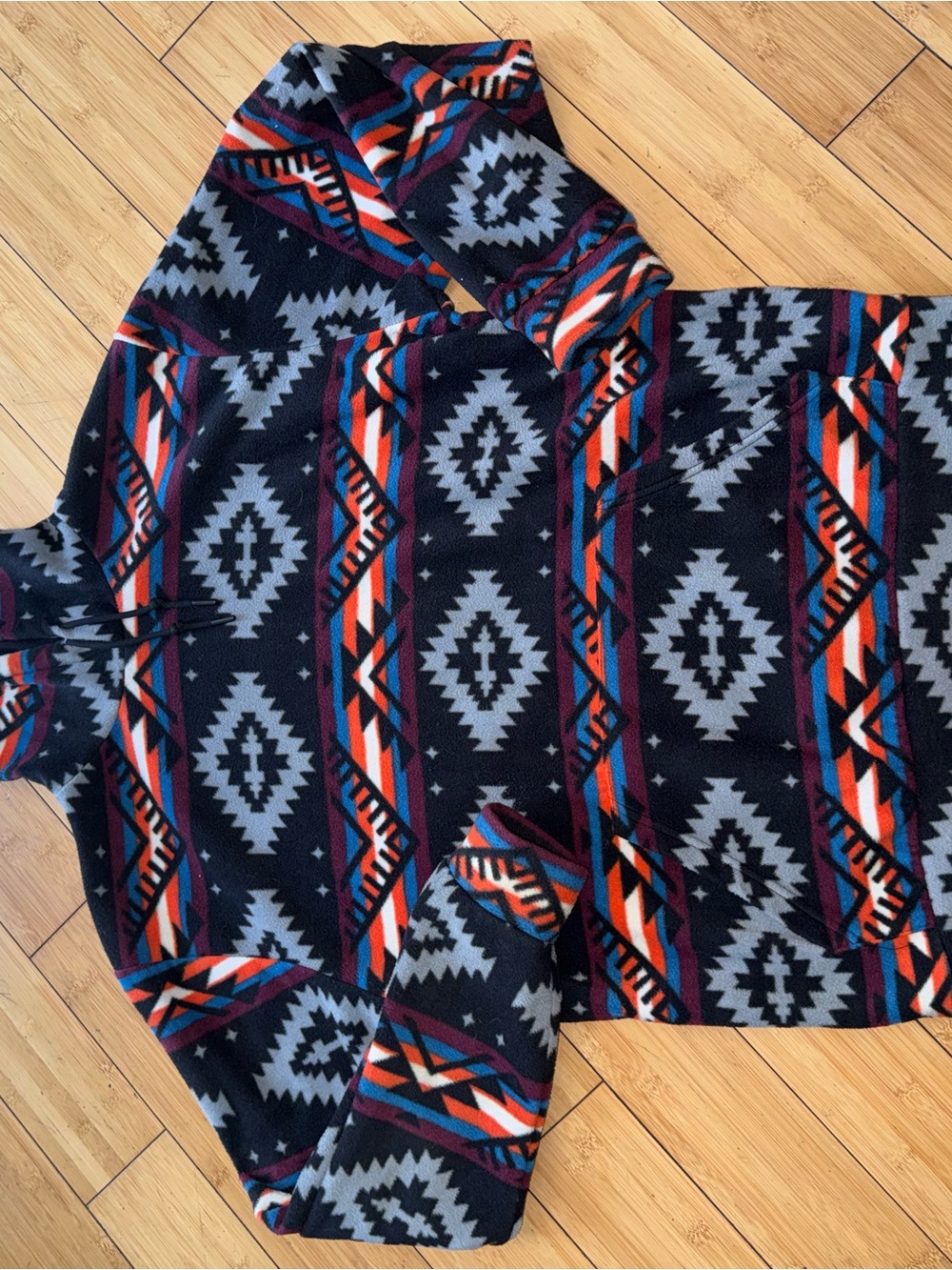 Aztec Pattern Pullover Hoodie - Navy, Gray, Red, Orange